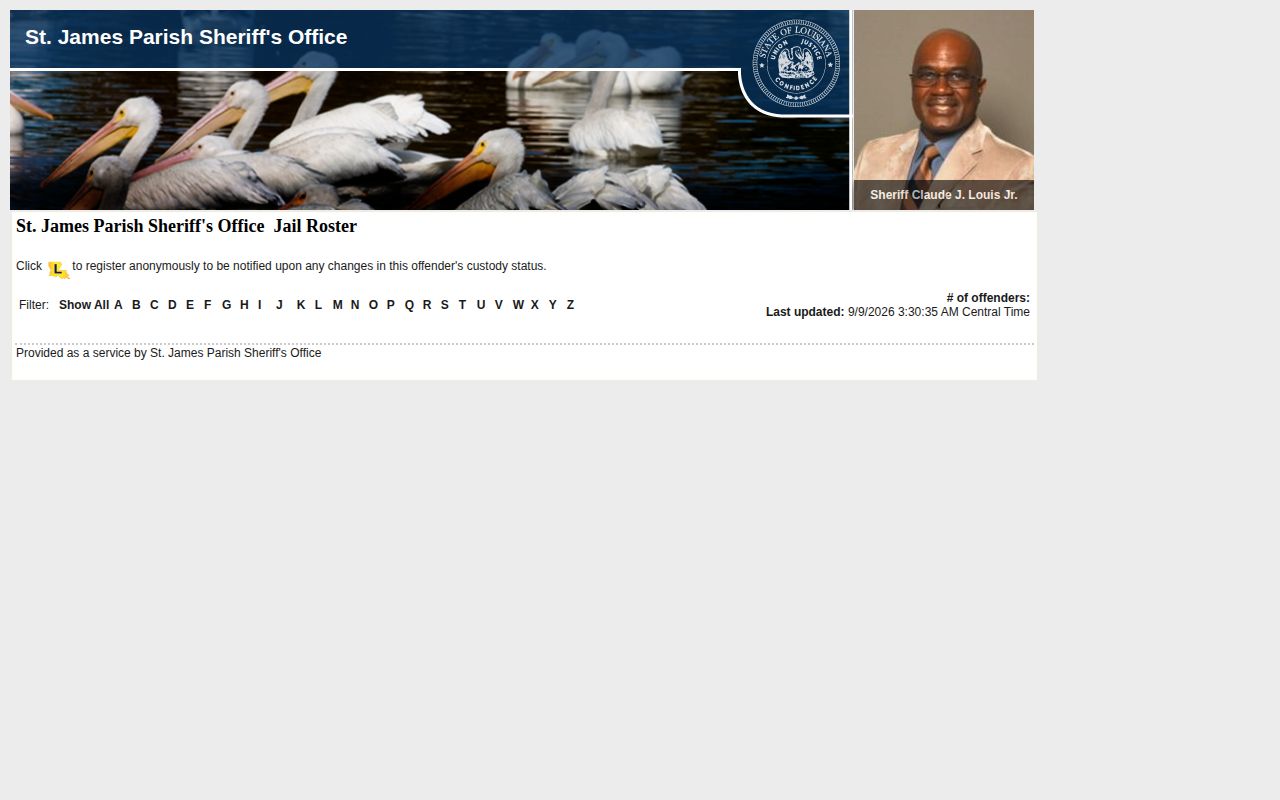 St. James Parish arrest roster search and LAVNS notice