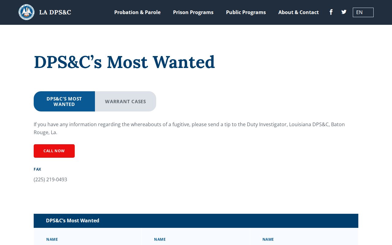 Louisiana DOC statewide most wanted source distinguished from St. James Parish warrants