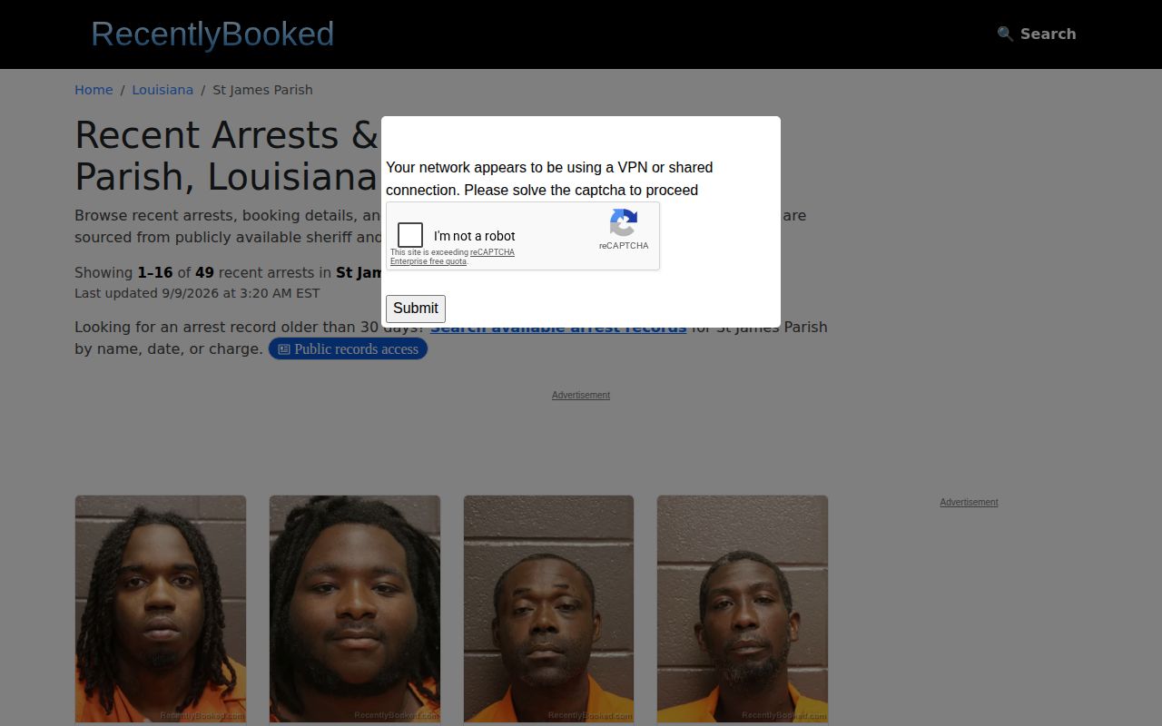 Unofficial RecentlyBooked St. James Parish archive page